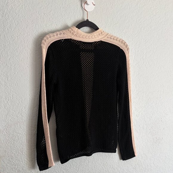 Open Knit Contrast Trim Mock Neck Top - Picture 2 of 3